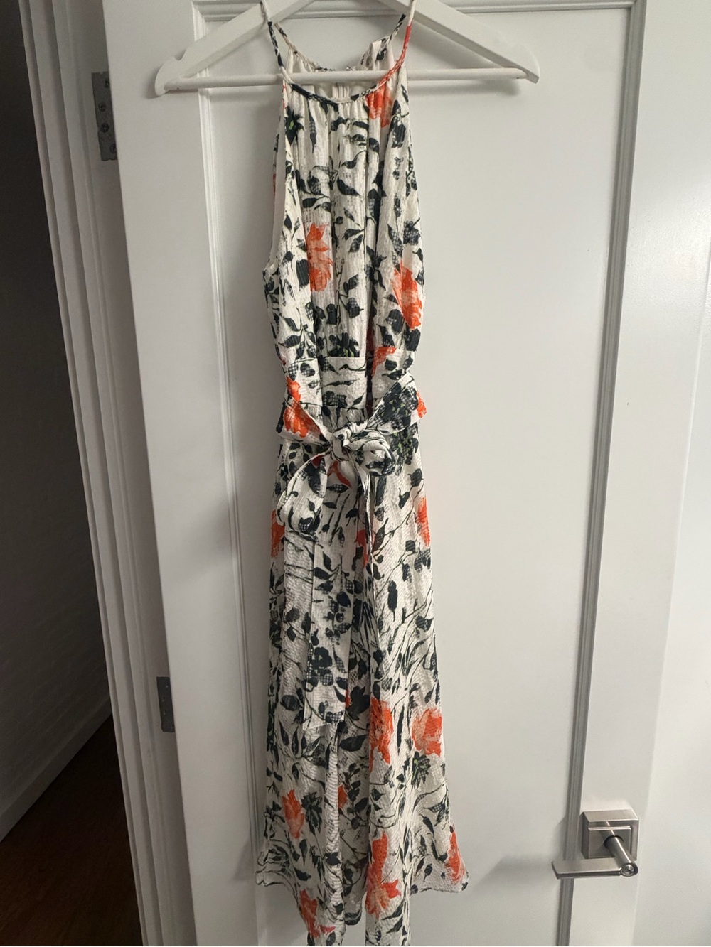 Club Monaco White Halter Maxi Dress with Orange and Green Floral Print